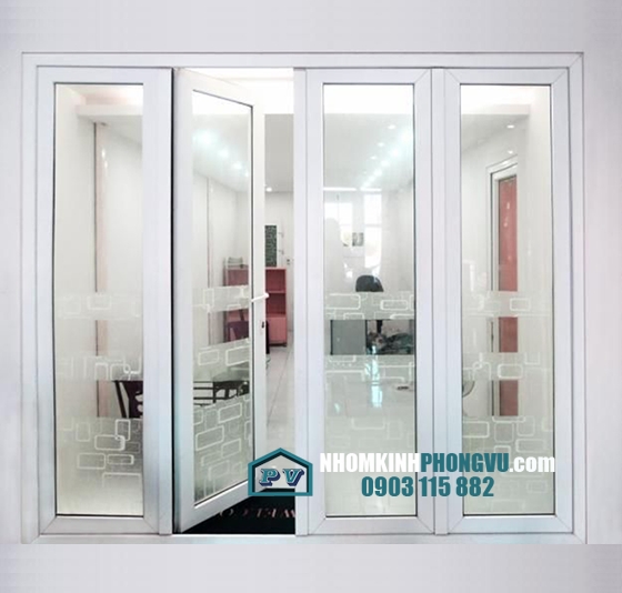 Mẫu cửa nhôm xingfa màu trắng sứ 4 cánh mở quay 03